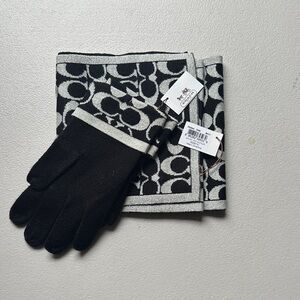 Coach Black and Silver Glove and Scarf Set